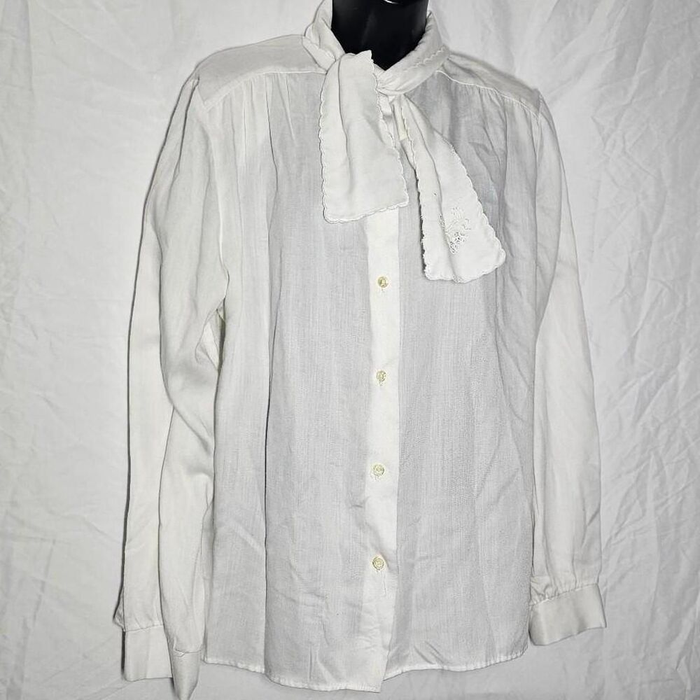 retro 90s Victorian gothic white tie neck blouse